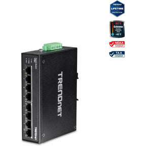 TRENDnet 8-Port Hardened Industrial Gigabit DIN-Rail Switch, TI-G80, 16 Gbps Switching Capacity, IP30 Rated, Ethernet Splitter, NDAA & TAA Compliant, Lifetime Protection, Black — TI-G80