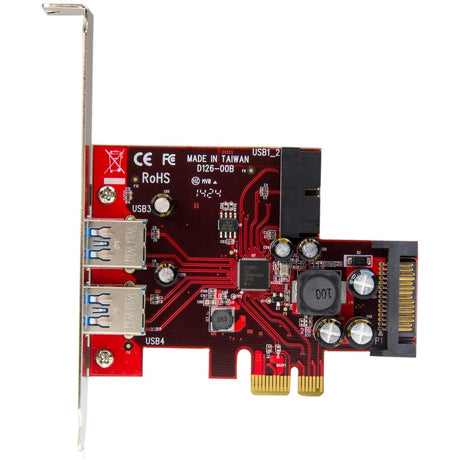 StarTech.com 4 Port PCI Express USB 3.0 Card - 5Gbps - 2 External & 2 Internal (IDC) - SATA Power — PEXUSB3S2EI