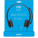 Logitech H151 Stereo Headset with Rotating Boom Mic (Black) - Stereo - 3.5MM AUDIO JACK CONNECTION - Wired - In-Line Control - 22 Ohm - 20 Hz - 20 kHz - Over-the-head - 5.9 ft Cable - Black — 981-000587