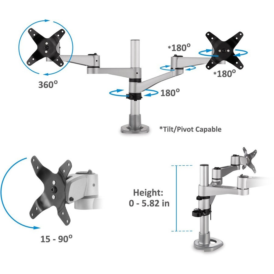 ViewSonic LCD-DMA-001 Monitor Desk Mounting Arm for 2 Monitors up to 24 Inches Each, VESA Compatible, Full Ergonomic Adjustability, 2-in-1 Mounting Base, and Built-In Cable Management — LCD-DMA-001