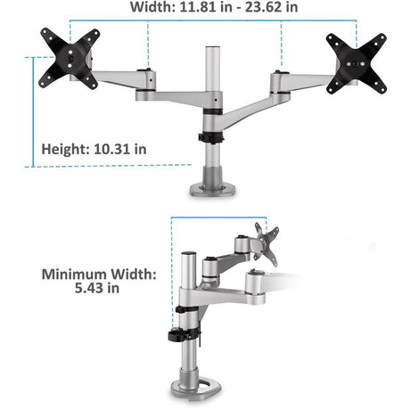 ViewSonic LCD-DMA-001 Monitor Desk Mounting Arm for 2 Monitors up to 24 Inches Each, VESA Compatible, Full Ergonomic Adjustability, 2-in-1 Mounting Base, and Built-In Cable Management — LCD-DMA-001