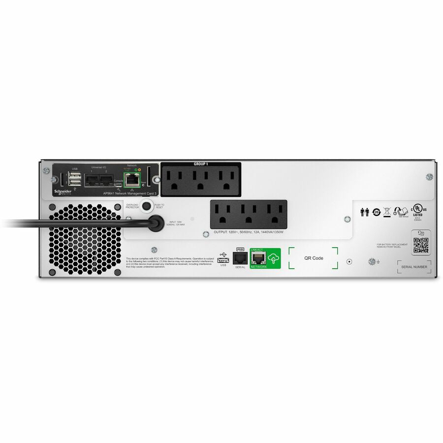 APC Smart-UPS, Line Interactive, 1500VA, Lithium-ion, Rackmount 3U, 120V, 6x NEMA 5-15R outlets, SmartConnect Port+Network Card, Short Depth, AVR, LCD — SMTL1500RM3UCNC