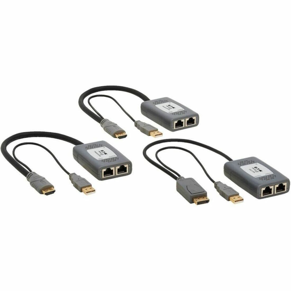 Eaton Tripp Lite Series 2-Port DisplayPort to HDMI over Cat6 Extender Kit, Pigtail Transmitter/2x Receivers, 4K 60 Hz, HDR, 4:4:4, 230 ft. (70.1 m), TAA — B127U-002-PDPH2