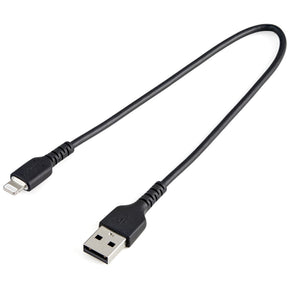 StarTech.com 12inch/30cm Durable Black USB-A to Lightning Cable, Rugged Heavy Duty Charging/Sync Cable for Apple iPhone/iPad MFi Certified — RUSBLTMM30CMB