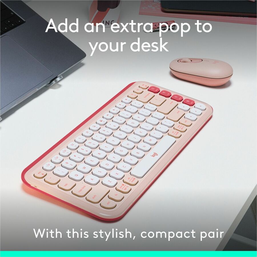 Logitech POP ICON COMBO, Bluetooth Keyboard and Mouse Combo, Comfortable Typing, Programmable Keys and Buttons, Quiet Clicks (Rose & Off-white) — 920-013105