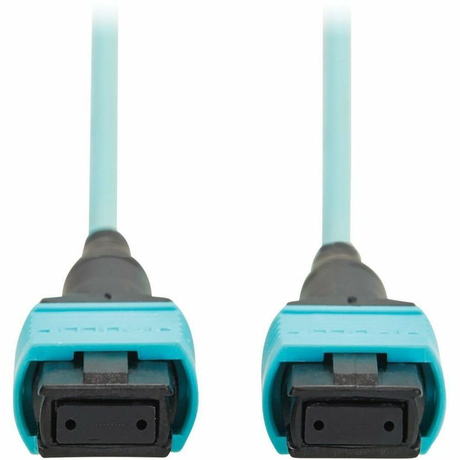 Eaton Tripp Lite Series 100G Multimode 50/125 OM4 Fiber Optic Cable (12F MPO/MPO-PC F/F), Type-A Polarity, OFNP, Aqua, 5 m (16.4 ft.), TAA — N845A-05M-12TAA