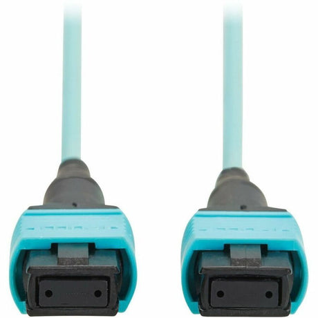 Eaton Tripp Lite Series 100G Multimode 50/125 OM4 Fiber Optic Cable (12F MPO/MPO-PC F/F), Type-A Polarity, OFNP, Aqua, 5 m (16.4 ft.), TAA — N845A-05M-12TAA