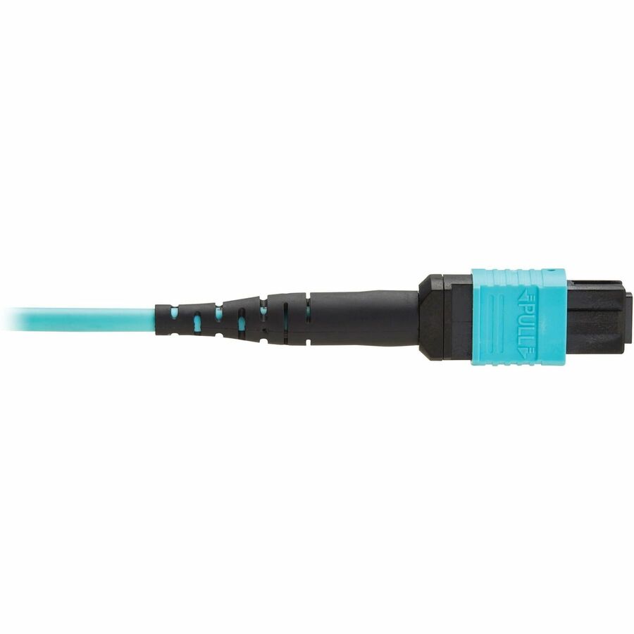 Eaton Tripp Lite Series 100G Multimode 50/125 OM4 Fiber Optic Cable (12F MPO/MPO-PC F/F), Type-A Polarity, OFNP, Aqua, 5 m (16.4 ft.), TAA — N845A-05M-12TAA