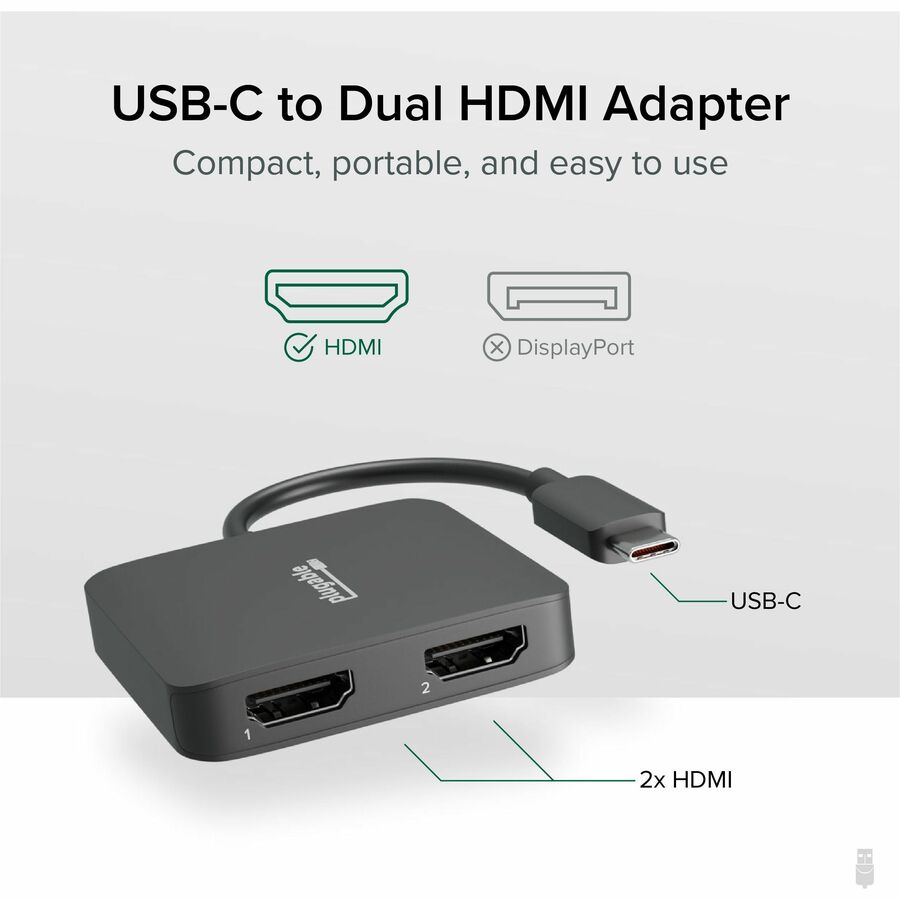 Plugable USB C to HDMI Adapter for Dual Monitors 4K 60Hz — USBC-MSTH2