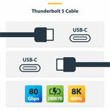 StarTech.com 2.6ft (80cm) Thunderbolt 5 Cable, 80Gbps/120Gbps, 240W PD, 8K 60Hz, Certified Thunderbolt Cable, Compatible w/TB4/USB-C — TBLT5MM80CM240W