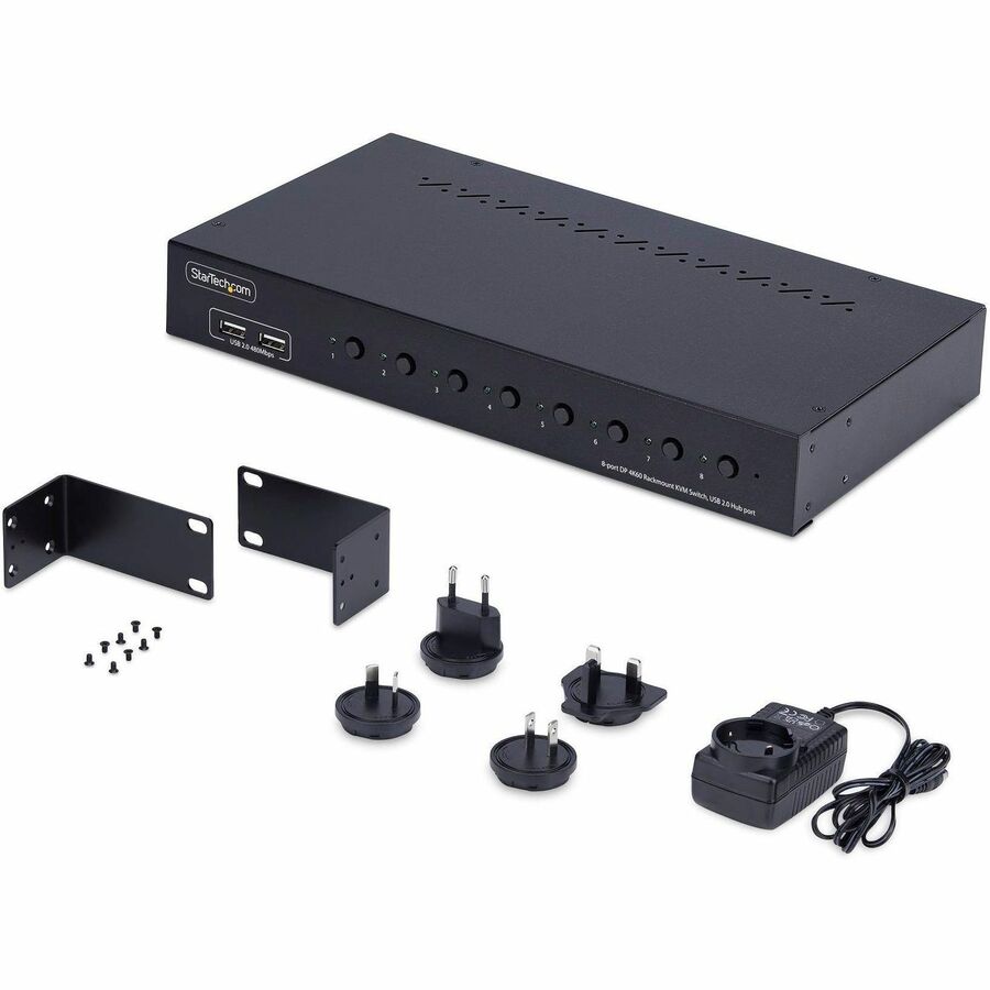 StarTech.com 8-Port DisplayPort KVM Switch with 1U Rack Mount Kit, 4K 60Hz DP 1.2, Push-Button & Hotkey Switching, TAA Compliant — R8AD122-KVM-SWITCH