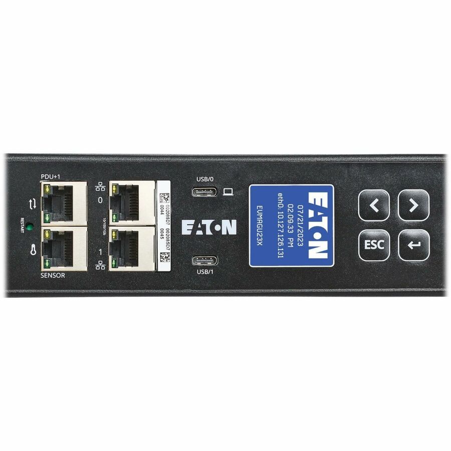 Eaton Metered Outlet Rack PDU G4, 0U, 41U, universal input, 5-23kW, 16-55A, 200-415V, 42 outlets (24)C13 (18)C39, front entry power cord — EVMOGU23X