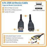 Eaton Tripp Lite Series USB 3.0 SuperSpeed Device Cable (A to Micro-B M/M) Black, 6 ft. (1.83 m) — U326-006-BK