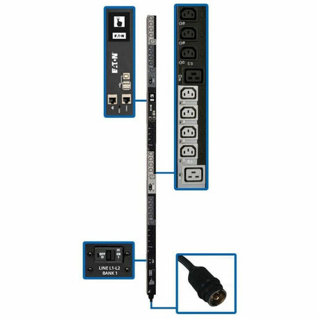 Eaton 10kW 200-240V 3PH Switched PDU, LX Interface, Gigabit, 30 Outlets, L21-30P Input, LCD, 1.8 m Cord, 0U 1.8 m Height, TAA — PDU3EVS6L2130