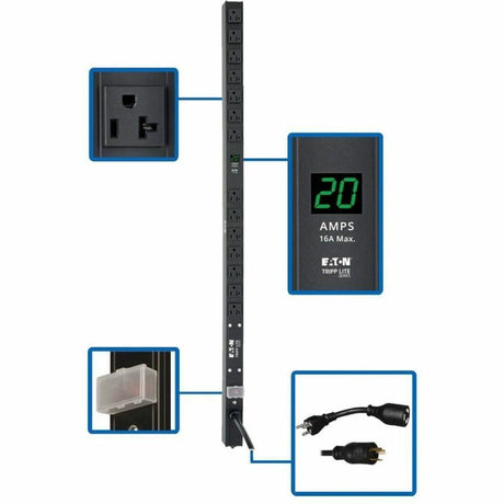 Eaton Tripp Lite Series 2kW Single-Phase Local Metered PDU, 100-127V Outlets (14 5-15/20R), L5-20P/5-20P adapter, 0U Vertical, 36 in. Height — PDUMV20-36