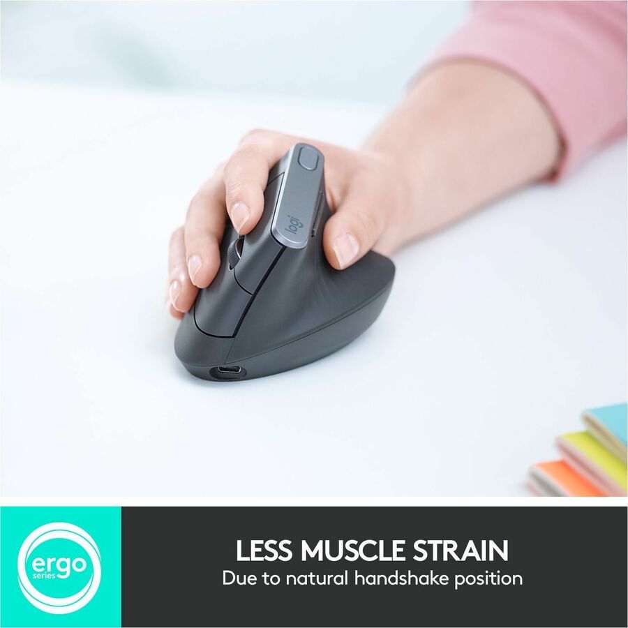Logitech MX Vertical Wireless Mouse - Ergonomic Design Reduces Muscle Strain, Rechargeable, Graphite — 910-005447