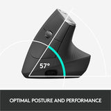 Logitech MX Vertical Wireless Mouse - Ergonomic Design Reduces Muscle Strain, Rechargeable, Graphite — 910-005447