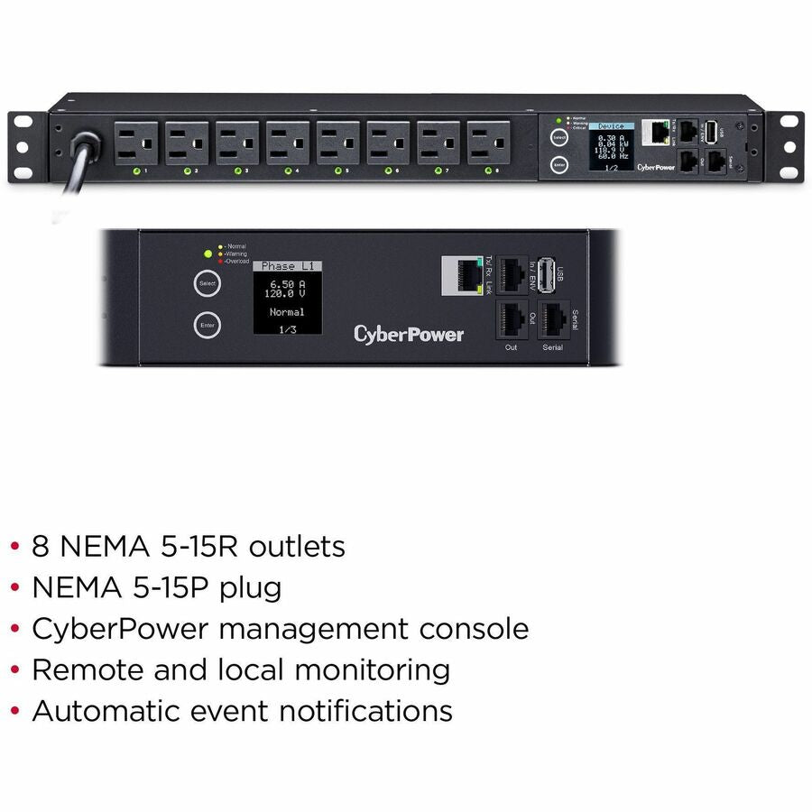 CyberPower PDU41001 Single Phase 100 - 120 VAC 15A Switched PDU — PDU41001