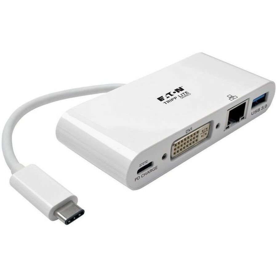 Eaton Tripp Lite Series USB-C Multiport Adapter, DVI, USB 3.x (5Gbps) Hub Port, Gbe and PD Charging, White — U444-06N-DGU-C