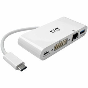 Eaton Tripp Lite Series USB-C Multiport Adapter, DVI, USB 3.x (5Gbps) Hub Port, Gbe and PD Charging, White — U444-06N-DGU-C