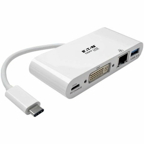 Eaton Tripp Lite Series USB-C Multiport Adapter, DVI, USB 3.x (5Gbps) Hub Port, Gbe and PD Charging, White — U444-06N-DGU-C