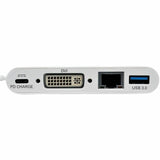 Eaton Tripp Lite Series USB-C Multiport Adapter, DVI, USB 3.x (5Gbps) Hub Port, Gbe and PD Charging, White — U444-06N-DGU-C