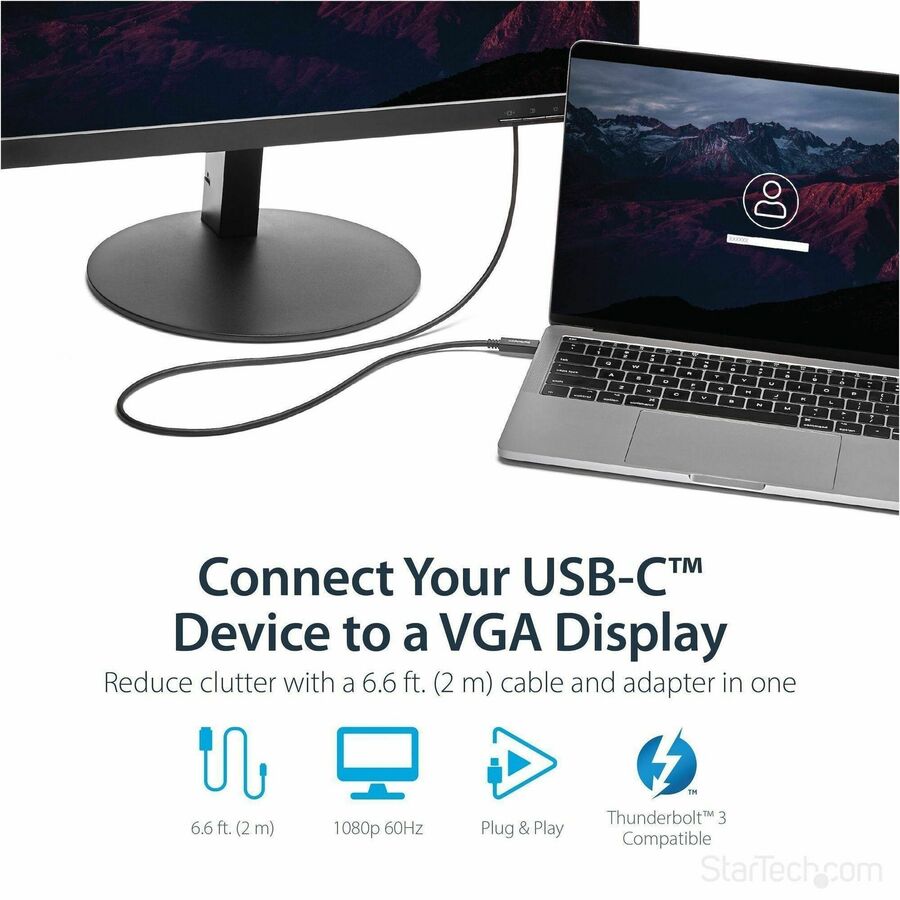 StarTech.com 6ft/2m USB C to VGA Cable - 1920x1200/1080p USB Type C DP Alt Mode to VGA Video Monitor Adapter Cable -Works w/ Thunderbolt 3 — CDP2VGAMM2MB