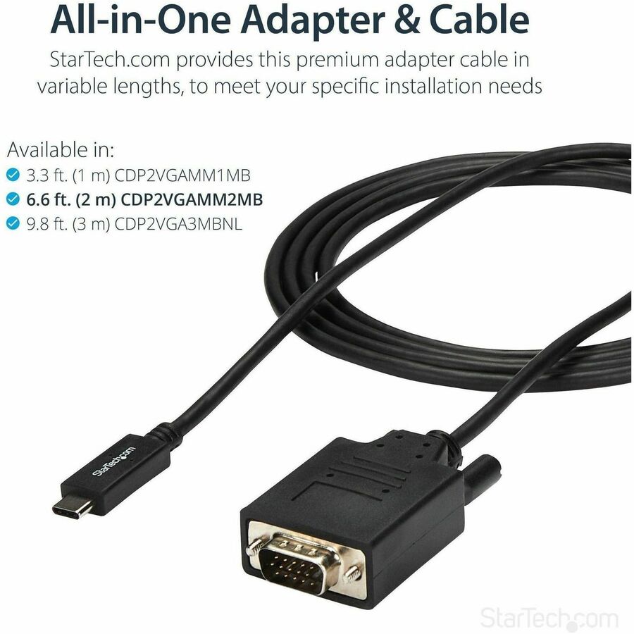 StarTech.com 6ft/2m USB C to VGA Cable - 1920x1200/1080p USB Type C DP Alt Mode to VGA Video Monitor Adapter Cable -Works w/ Thunderbolt 3 — CDP2VGAMM2MB