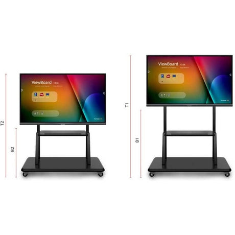 ViewSonic VB-STND-001 Mobile TV Cart for 55 to 86 inch screens up to 265 lbs, VESA Pattern Compatible for 400x200 to 900x600mm, Storage Tray, and Lockable Wheels — VB-STND-001