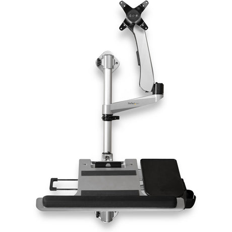 StarTech.com Wall Mount Workstation - Foldable Ergonomic Standing Desk - Height Adjustable 34" VESA Monitor Arm/Padded Keyboard/Mouse Tray — WALLSTSI1