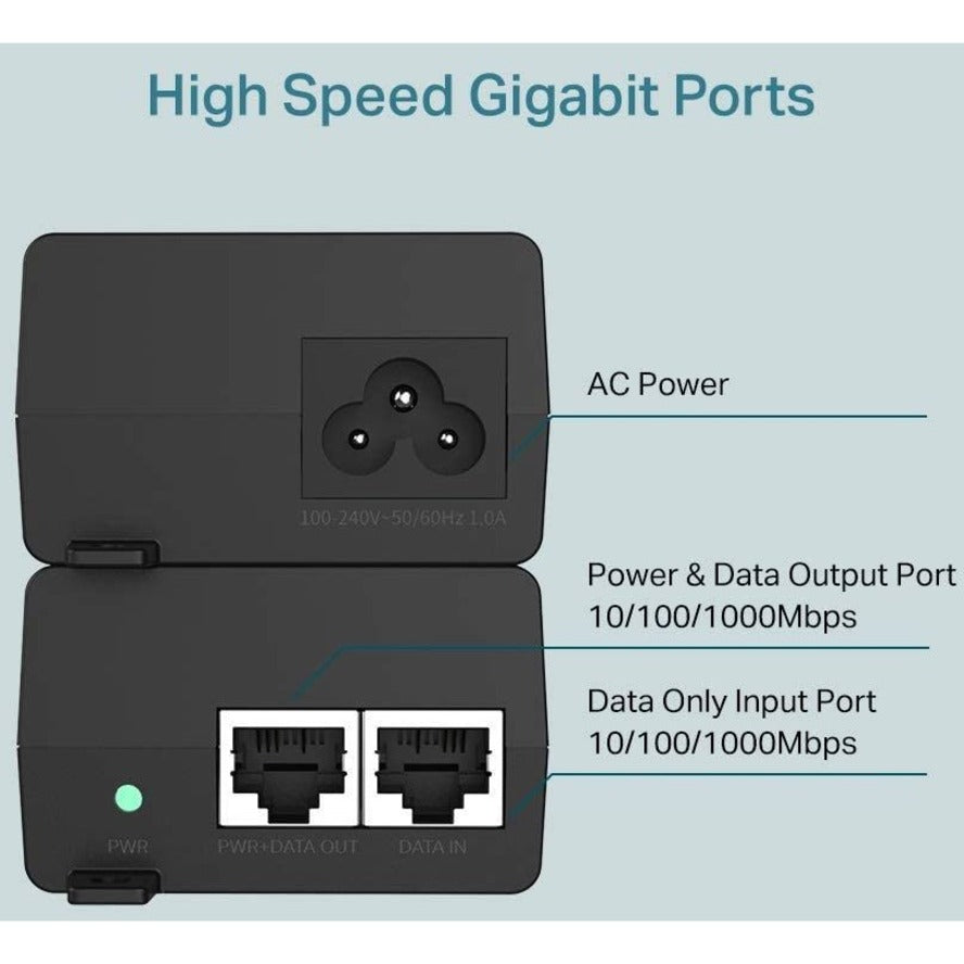 TP-LINK TL-PoE160S - 802.3at/af Gigabit PoE Injector - Non-PoE to PoE Adapter - Supplies PoE (15.4W) or PoE+ (30W) - Plug & Play - Desktop/Wall-Mount - Distance Up to 328 ft. - UL Certified - Black — POE160S