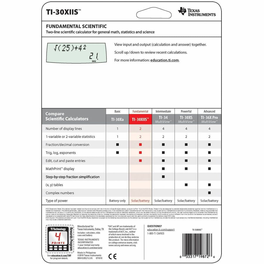 Texas Instruments TI-30XIIS Scientific Calculator — 30XIIS/TBL/1L1/BK