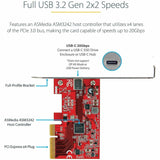 StarTech.com 1-Port USB 3.2 Gen 2x2 PCIe Card, USB-C 20Gbps PCI Express 3.0 x4 Controller, USB Type-C, Data Only, Windows/macOS/Linux, TAA — PEXUSB321C
