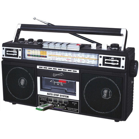 Supersonic 4 Band Radio & Cassette Player + Cassette To Mp3 Converter & Bluetooth — SC-3201BTBLACK