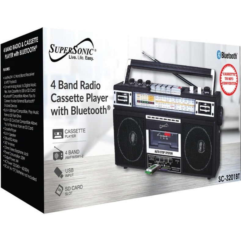 Supersonic 4 Band Radio & Cassette Player + Cassette To Mp3 Converter & Bluetooth — SC-3201BTBLACK