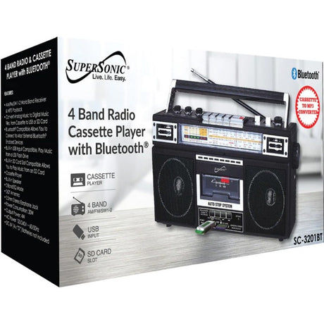 Supersonic 4 Band Radio & Cassette Player + Cassette To Mp3 Converter & Bluetooth — SC-3201BTBLACK