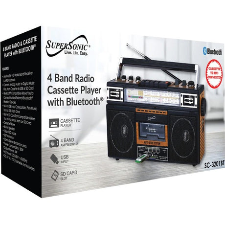 Supersonic 4 Band Radio & Cassette Player + Cassette To Mp3 Converter & Bluetooth — SC-3201BTWOOD
