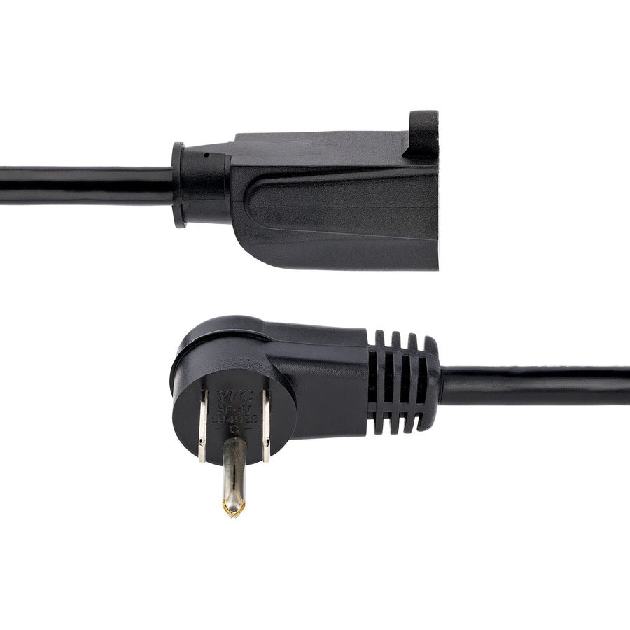StarTech.com 6ft (2m) Power Extension Cord, Right Angle NEMA 5-15P to NEMA 5-15R, 13A 125V, 16AWG, Black, Flat Outlet Extension Cable — RFX-6F-POWER-CORD