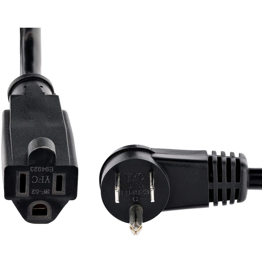 StarTech.com 6ft (2m) Power Extension Cord, Right Angle NEMA 5-15P to NEMA 5-15R, 13A 125V, 16AWG, Black, Flat Outlet Extension Cable — RFX-6F-POWER-CORD