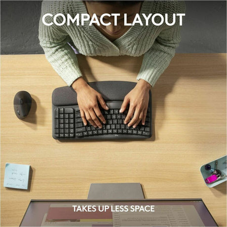 Logitech Wave Keys for Business, Wireless Ergonomic Keyboard with Cushioned Palm Rest, Logi Bolt, Graphite — 920-012058