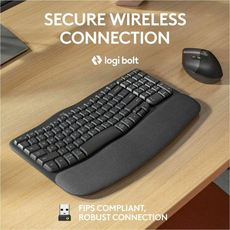 Logitech Wave Keys for Business, Wireless Ergonomic Keyboard with Cushioned Palm Rest, Logi Bolt, Graphite — 920-012058