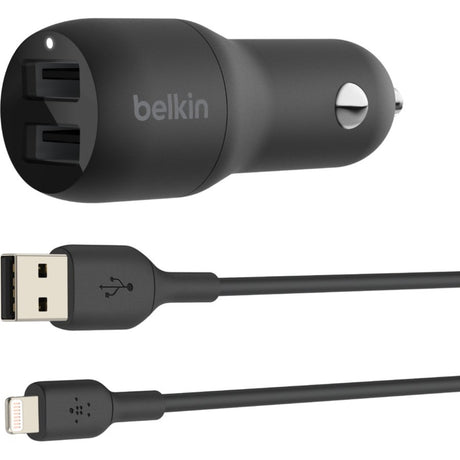Belkin BoostCharge Dual USB-A Car Charger 24W (USB-A to Lightning Cable included) — CCD001bt1MBK