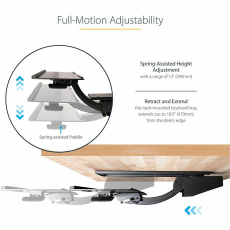 StarTech.com Under Desk Keyboard Tray, Height Adjustable Keyboard and Mouse Tray (10" x 26"), Ergonomic Computer Keyboard Tray w/Mouse Pad — KBTRAYADJ2