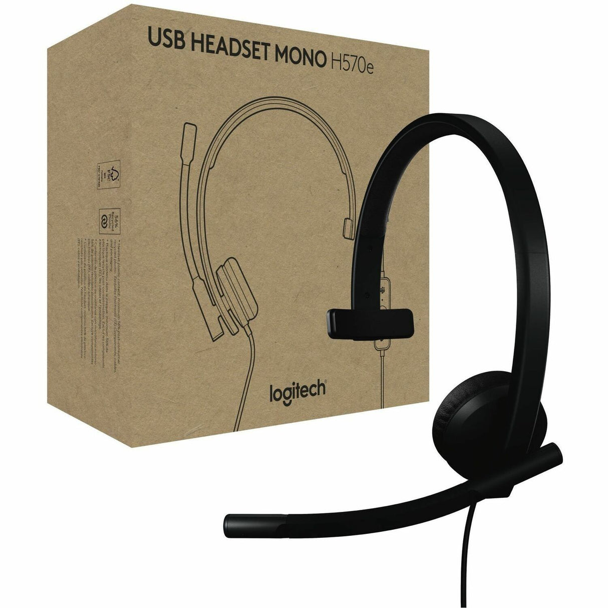 Logitech H570e USB Wired Mono Headset, USB-A, Noise-Canceling Mics, Inline Controls, Certified for Microsoft Teams, Black — 981-001424