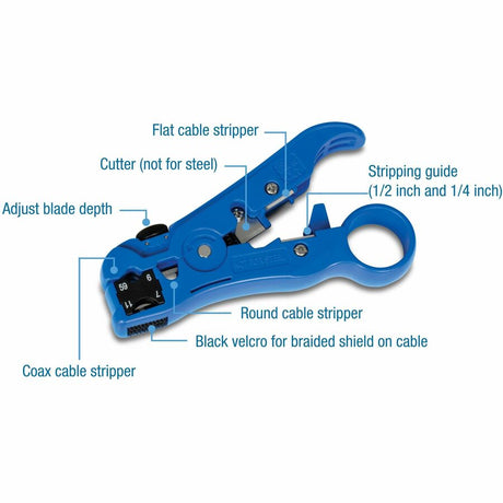 TRENDnet Universal Stripping and Cutting Tool, RG59/6/11/7, UTP, STP, CAT5, 4P/6P/8P, Flat & Round Cables, Adjustable Blade Depth, TC-CT70