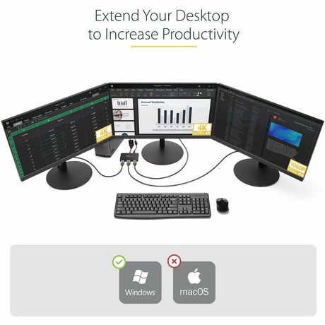 StarTech.com 3-Port DisplayPort 1.2 Splitter, DisplayPort to 3x DP Multi-Monitor Adapter, Dual 4K 30Hz and 1080p Computer MST Hub, Windows — MSTDP123DP