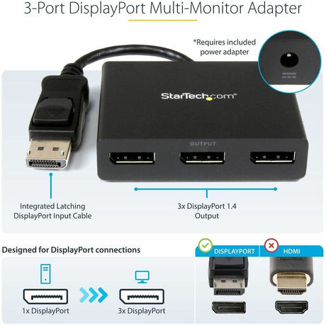 StarTech.com 3-Port DisplayPort 1.2 Splitter, DisplayPort to 3x DP Multi-Monitor Adapter, Dual 4K 30Hz and 1080p Computer MST Hub, Windows — MSTDP123DP