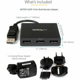 StarTech.com 3-Port DisplayPort 1.2 Splitter, DisplayPort to 3x DP Multi-Monitor Adapter, Dual 4K 30Hz and 1080p Computer MST Hub, Windows — MSTDP123DP