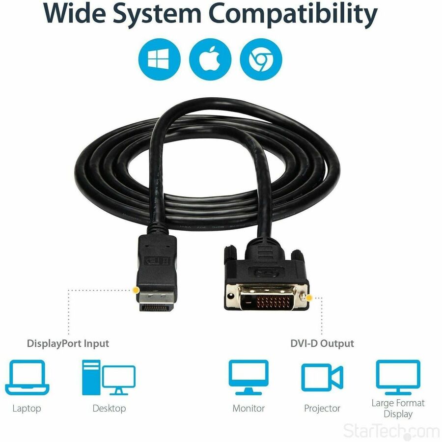 StarTech.com 6ft (1.8m) DisplayPort to DVI Cable, DisplayPort to DVI Adapter Cable, DP to DVI-D Converter, Replaced by DP2DVI2MM6 — DP2DVIMM6