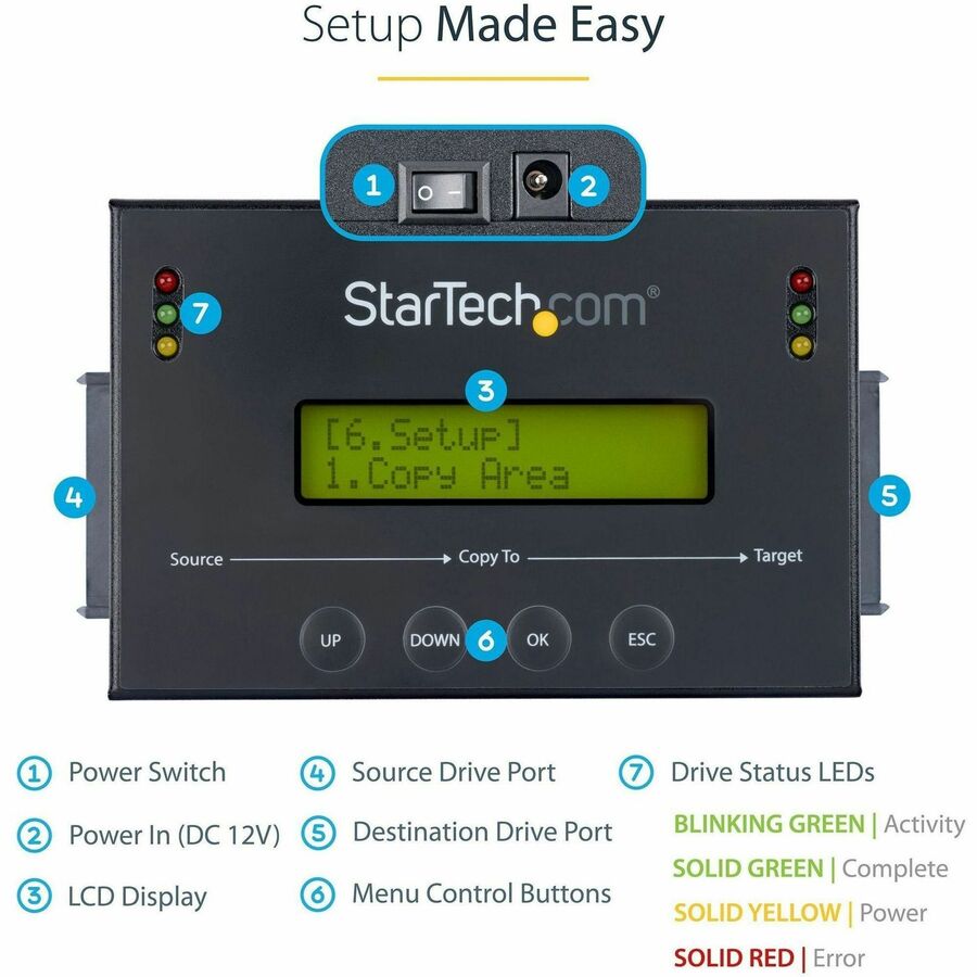 StarTech.com Standalone 2.5 / 3.5"? SATA Hard Drive Duplicator w/ Multi HDD / SSD Image Backup Library — SATDUP11IMG
